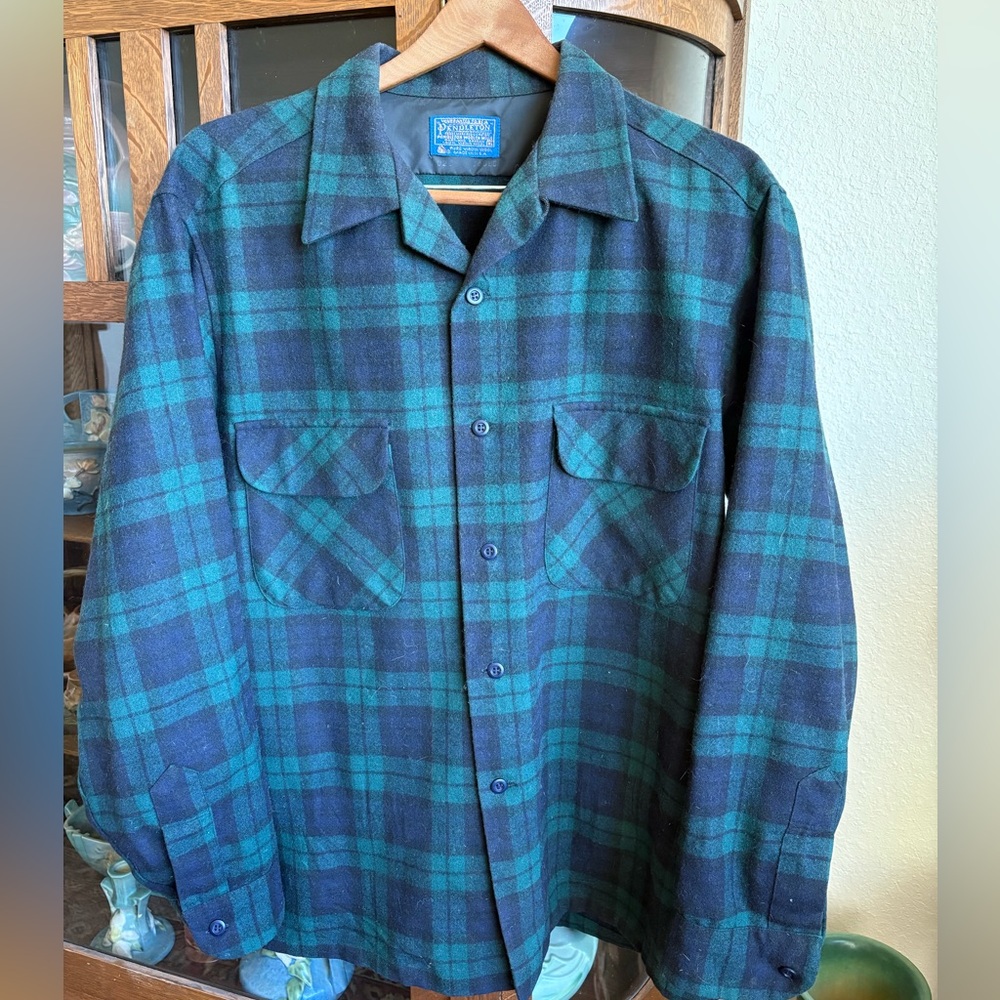 Vintage Pendleton board shirt, black watch tartan plaid pattern Sz XL